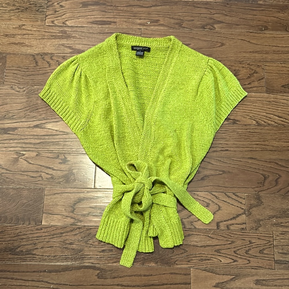 AUGUST SILK - green wrap up vest cardigan chartreuse knit size large